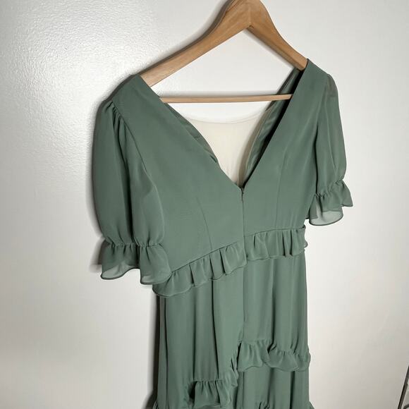 Revelry Harley Chiffon Tiered Maxi Dress 4 Sage Green Ruffle Wedding Guest - Picture 8 of 14